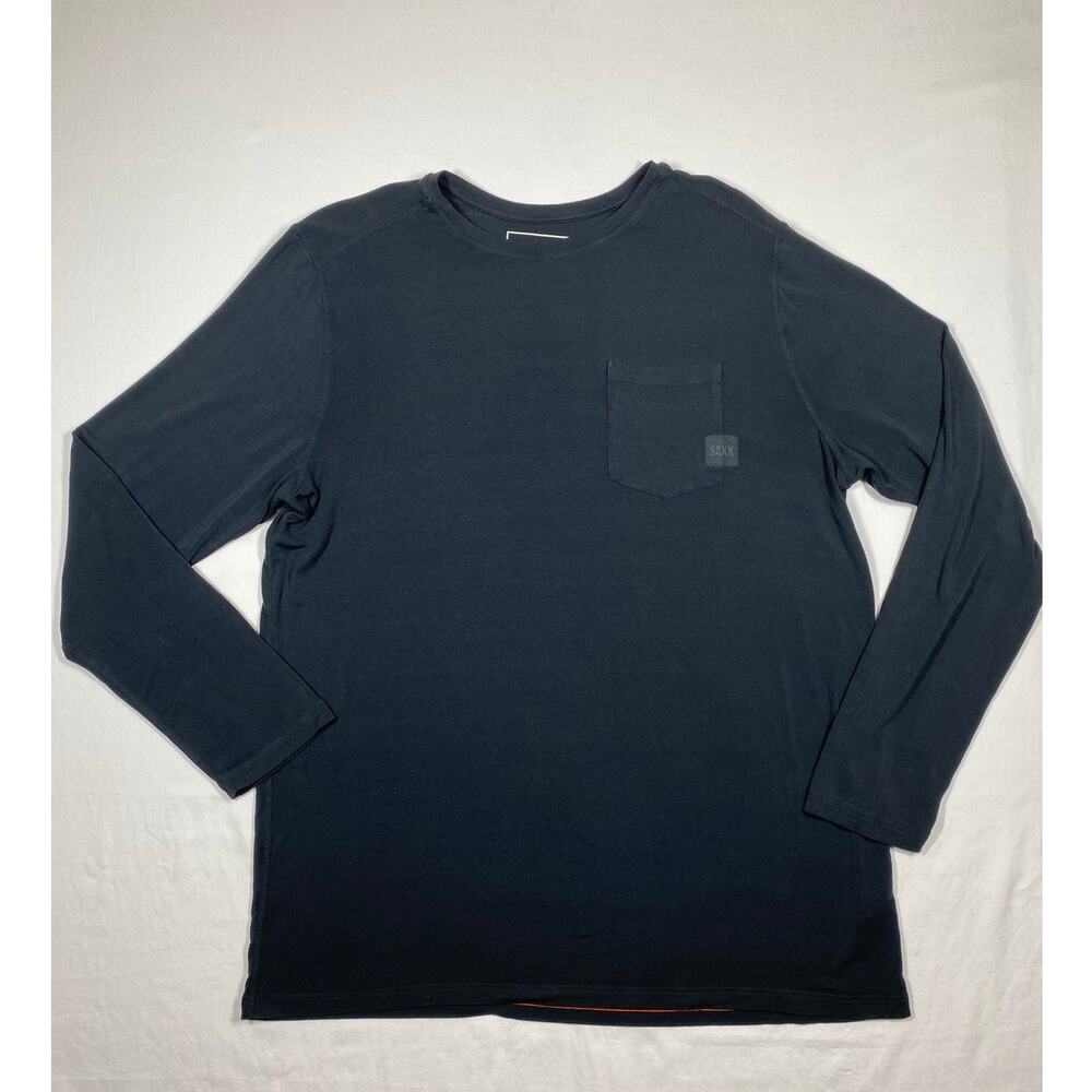 SAXX Men's L Black Sleepwalker Long Sleeve Pocket Tee Relaxed Sleep Comfort